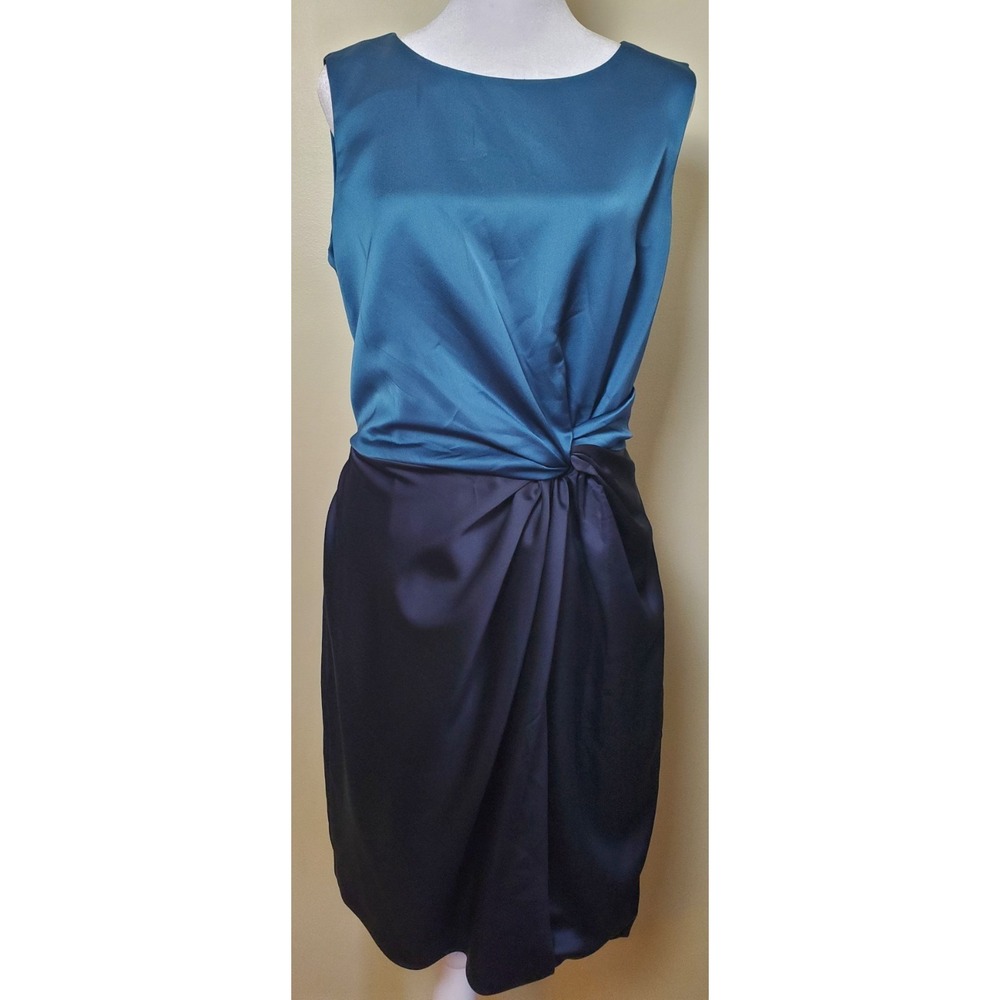 Halston Heritage 8 Sleeveless Jewel Tone Cocktail‎ Dress Gathered Front Satin